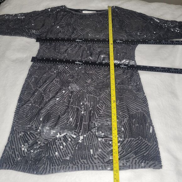 Trina‎ Turk Audra Sz XS Dark Silver Sequin Georgette Shift Holiday Party Dress - Picture 7 of 8